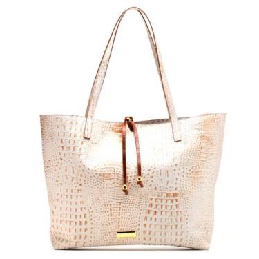 Imagem de Bolsa Feminina Grande Tiracolo Ombro Couro Off White Crôco Elegante - 