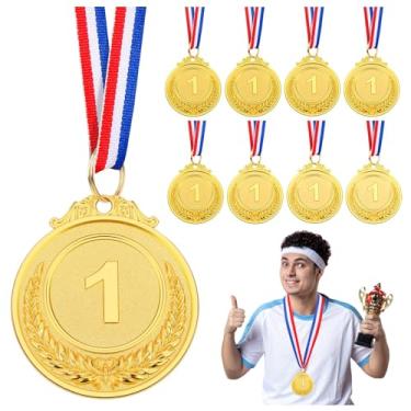 Imagem de LSLYHTC 8 medalhas para prêmios, medalhas de ouro esportivas, medalhas de decoração de festa para crianças corridas divertidas, liga de futebol de fantasia e jogar um prato de papel como um frisbee