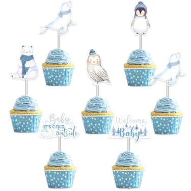 Imagem de kreat4joy Winter Woodland Baby Shower Decorations, 36pcs Arctic Animals Baby It’s Cold Outside Cupcake Toppers for Arctic Polar Penguin Welcome Baby Shower Table Decorations