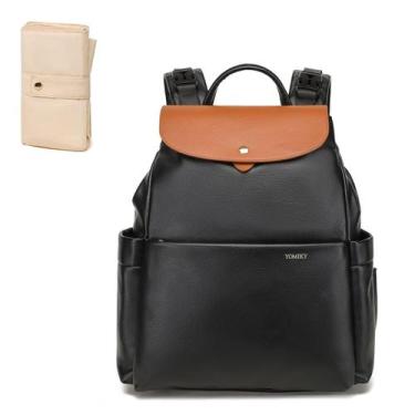 Imagem de Mochila para fraldas, couro Yomiky, 14 bolsos com trocador