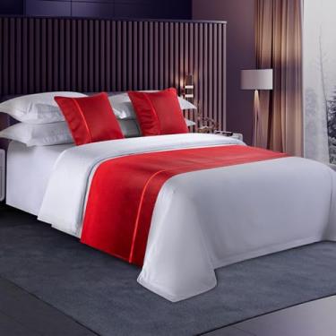Imagem de Tapete de cama para cama queen king size moderno protetor de cama de alta qualidade capa de cama de luxo para pés da cama corredores de cama para decoração de hotel/casa - Vermelho||50 x 240 cm (cama