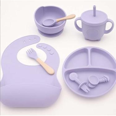Imagem de Kit Introdução Alimentar Bebe 8 Peças Silicone, Livre de BPA, Atóxico, Seguro (Lilás)
