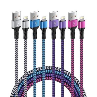 Imagem de Cabo de carregador Haoano iPhone trançado de nylon, 6 pés, pacote com 