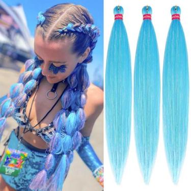 Imagem de Cabelo trançado pré-esticado yuzshuooxin azul claro 26 polegadas