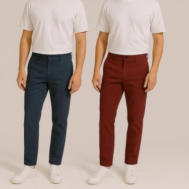 Imagem de Kit 2 Calça Masculina De Sarja Social Slim Skinny Elastano - Prime Sta