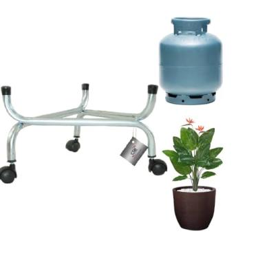 Imagem de Suporte Para Botijão De Gás Galão De Água Vaso em geral Feito em tubo de aço - Com Rodinhas
