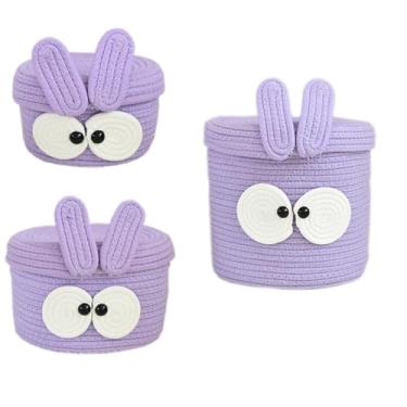 Imagem de Nonazippy Cesta pequena de tecido, pacote com 3, cestas de armazenamento pequenas para organização, cesta pequena com tampa, cestas de presente vazias, caixas de armazenamento de armário de corda