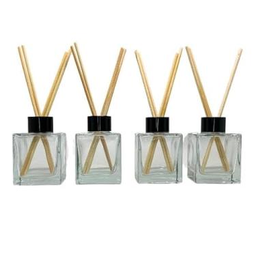 Imagem de KIT 04 Frasco de Vidro Cubo 100ML Tampa Luxo Para Aromatizador Difusor + Varetas(PRETO)