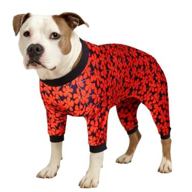 Imagem de LovinPet Pijama Fat Dog para cães médios – Camisa para alívio da ansiedade de animais de estimação, camisa de proteção solar, pijama para cães, tecido elástico confortável, estampa floral em toda a