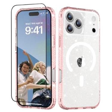 Imagem de MIODIK Capa compatível com iPhone 17 Pro Max, [compatível com Magsafe] com protetor de tela, capa de telefone feminina fofa com glitter transparente, capa protetora à prova de choque para 17 ProMax de