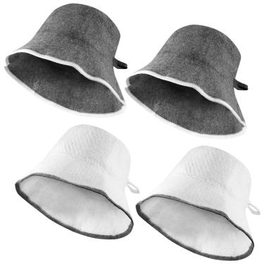 Imagem de LYIYEYAN 4 peças de chapéu de sauna de feltro de lã, tampa de sauna absorvente de água, acessórios práticos de sauna, chapéu de sauna estilo pescador, chapéu de sauna confortável para usuários de