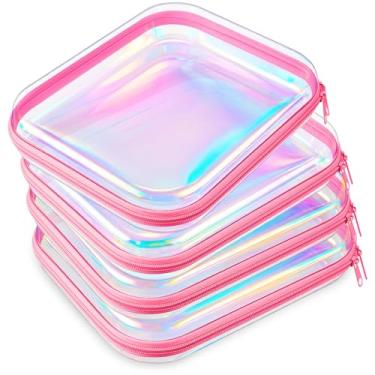 Imagem de Hoolerry 4 peças de estojo rígido transparente com zíper, sacos de maquiagem, bolsa de lápis de plástico, recipientes transparentes para cosméticos, lanches, blocos de construção, quebra-cabeças