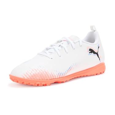Imagem de Puma Chuteira de futebol unissex infantil Future Play Turf Training, Branco e preto vermelho brilhante Ah25, 11 Big Kid
