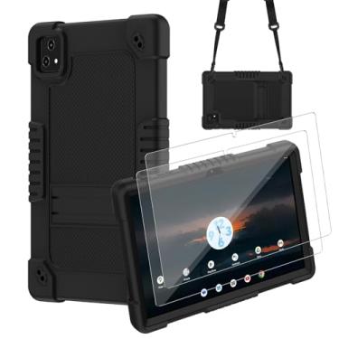 Imagem de Capa para tablet T-Mobile Revvl Tab 5G com protetor de tela de vidro temperado Revvl Tab 5G para crianças, resistente, à prova de choque, suporte para T-Mobile Revvl Tab 5G (preto e 2 peças)