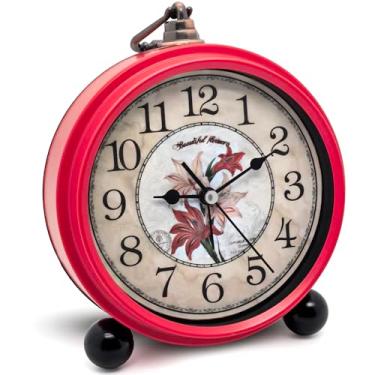 Imagem de Oxmidud Despertador retrô de metal vintage de 12 cm - Relógio de mesa analógico silencioso sem tique-taque - Relógio de quartzo operado por bateria para cabeceira, mesa, quartos, sala de estar