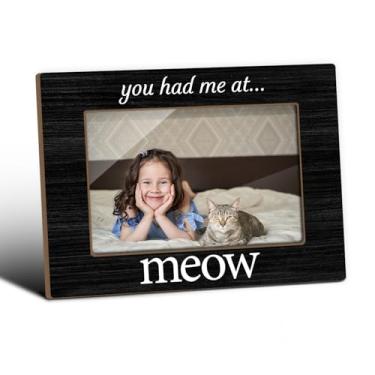 Imagem de ZEDEV Porta-retrato You Had Me At Meow, porta-retrato de gato, moldura de mesa para mulheres, amigas, esposas, amantes de gatos, dona de animais de estimação, lembrança memorial de animais de