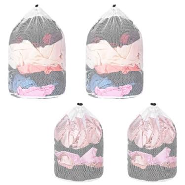 Imagem de ElevateTech Sacos de lavagem de malha para lavanderia, 4 peças de sacos de lavanderia de malha com cordão, design de máquina de lavar, bolsa de vestuário com cordão para casa, dormitório, apartamento