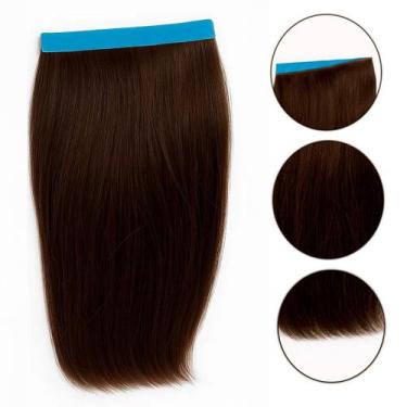 Imagem de Mega Hair Fita Adesiva castanho liso 50cm 1 Tela 30g - cabelo humano