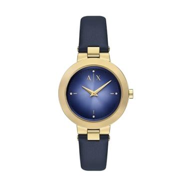 Imagem de Armani Exchange Relógio feminino A|X de couro azul com dois ponteiros (modelo: AX5179)
