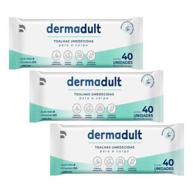 Imagem de Kit 3 Lenços Toalhas Umedecidas Dermadult Com 40 Und