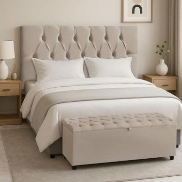 Imagem de Cabeceira Casal Paris Estofada Painel com Recamier Baú 130cm para Cama