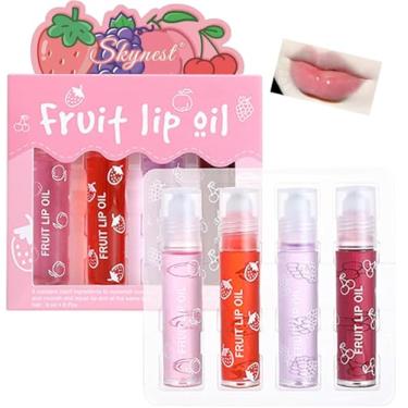 Imagem de Skynest Conjunto de brilho labial com estojo para meninas, 4 peças, maquiagem brilhante para crianças e adolescentes, sabor frutado, adequado para crianças, presente de festa, melhores amigas