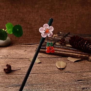 Imagem de Grampos de cabelo de flores palitos de cabelo vintage de madeira chinesa pinos para mulheres ornamentos de cabelo joias de cabeça