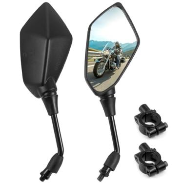 Imagem de GROVU Espelhos universais para motocicletas, retrovisores laterais de guidão preto, compatíveis com bicicleta, scooter, ATV, UTV e mais