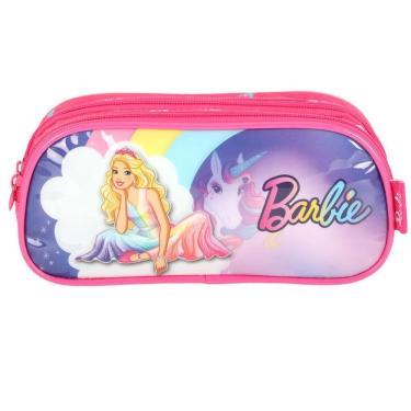 Imagem de Estojo Barbie Unicórnio Escolar Infantil Duplo