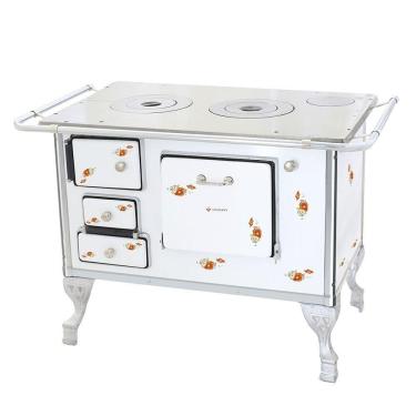 Imagem de Fogão a Lenha Tradicional 02 Venâncio sem Tampa Branco Florido 2efbr