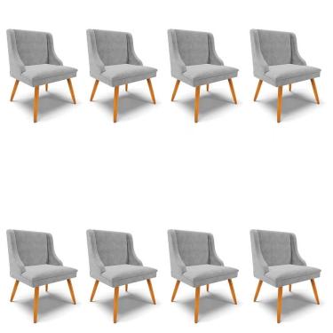 Imagem de Kit 8 Cadeiras Estofadas para Sala de Jantar Pés Palito Lia Suede Cinza - Ibiza