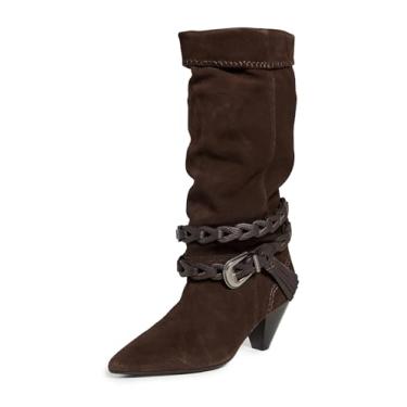Imagem de Free People Bota feminina Bridget Belt Slouch Western, Camurça chocolate/couro, 37