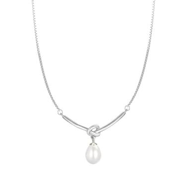 Imagem de Colar com pingente de pérola para mulheres, nó delicado, gargantilha com pingente de nó infinito, colares de declaração de lariat na moda, corrente de nós torcidos, joias presentes, Long, Metal, Sem