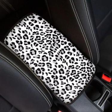 Imagem de Horeset Capa de apoio de braço de carro com estampa de leopardo proteção antiderrapante confortável caixa de armazenamento para descanso de braço, fácil de instalar/ajuste universal preto e branco