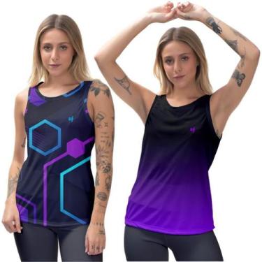 Imagem de Kit 2 Blusas Regata Feminina Academia Pilates Dry Tecido Leve Proteção