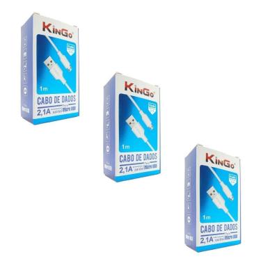 Imagem de Kit 3 Cabos De Dados Carregadores Micro-Usb V8 Kingo 1M 2.1A
