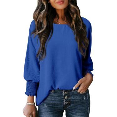 Imagem de Blusa feminina Dokotoo Plus Size, manga 3/4, gola redonda, azul L