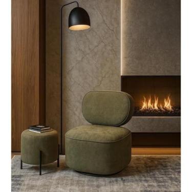 Imagem de Poltrona Capri Giratória Orgânica com Detalhe em Aço Carbono - Exclusi