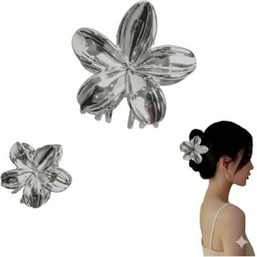 Imagem de Kit 2x Piranha Prendedor De Cabelo Metal Flor Versátil Piranha Presilha Metal Prata Vintage Luxo Feminina Elegante Mulheres Menina