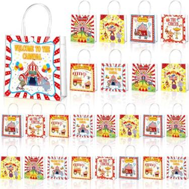 Imagem de 24 peças de sacos de presente de PVC transparente de carnaval com alça de circo palhaço carnaval sacos de presente de plástico reutilizável sacola transparente para decorações de festa de aniversário