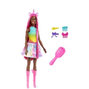 Imagem de Boneca barbie negra unicórnio cabelo longo rosa - mattel hrr01/hrp99