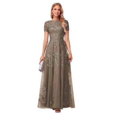 Imagem de Vestido Mãe da Noiva YOFF Lace Applique Taupe Long