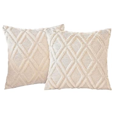 Imagem de Capa de almofada Rhombus Design 45x45cm, veludo, cor marfim
