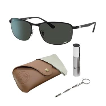 Imagem de Ray-Ban RB3671CH CHROMANCE Óculos de sol de metal polarizado com armação preta fosca com lentes cinza escuro Chromance de 60 mm inclui um kit oficial de óculos