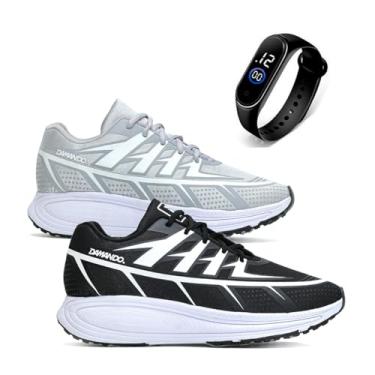 Imagem de Kit Tenis Esportivo Masculino Leve Confortavel Caminhada CrossFit + Relógio (PTO-CINZA, BR, Adulto, Numérico, 40)