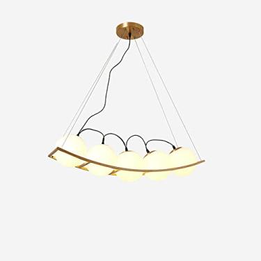 Imagem de YQSLQZZ Lustre de sala de jantar, luzes de teto suspensas sobre a mesa de jantar, luminária pendente moderna de latão ilha de cozinha com sombra de globo de vidro branco, altura ajustável
