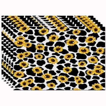 Imagem de Conjunto de 6 tapetes de mesa com estampa de vaca e girassol, antiderrapante, lavável, para festa, cozinha, sala de jantar, decoração interna e externa, 30 x 45 cm