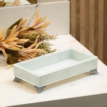 Imagem de Bandeja de Vidro com Efeito Mármore 20x10 – Bandeja Decorativa Multiuso para Joias, Banheiro e Sala (PRATA,SEM O PÉ)