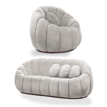 Imagem de Sofá 2 Lugares com Poltrona Giratória Orgânica Cloud Bouclê Cinza Claro E03 - D'Rossi