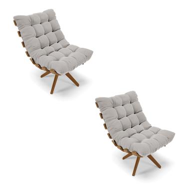 Imagem de Poltrona Giratoria Costela Kit 2 Veludo Cinza Base de Madeira MA30 M11 - D'Rossi